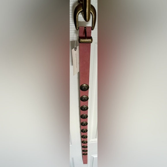NWT Linea Pelle Suede Western Belt Pink Antique Coin Studded Rare Boho Luxe—S main image 9